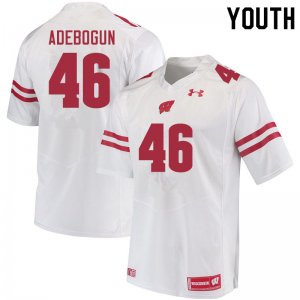 Youth Wisconsin Badgers NCAA #46 Ayo Adebogun White Authentic Under Armour Stitched College Football Jersey FH31W44EA